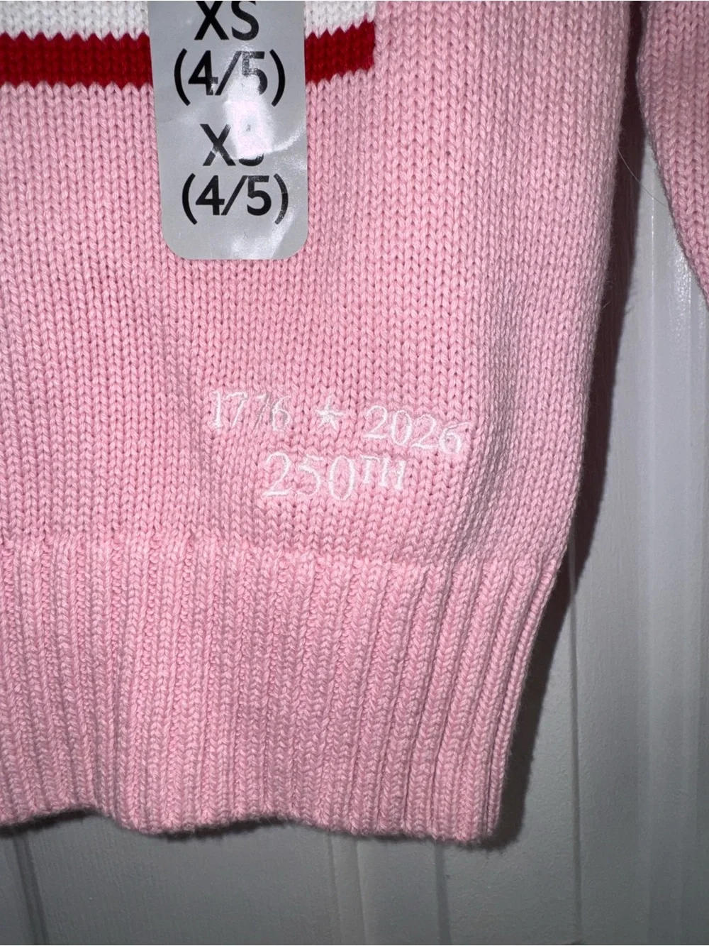 State of Mine Girl’s Pink Knit Sweater With Flag Size Girls XS(4/5) NEW!
